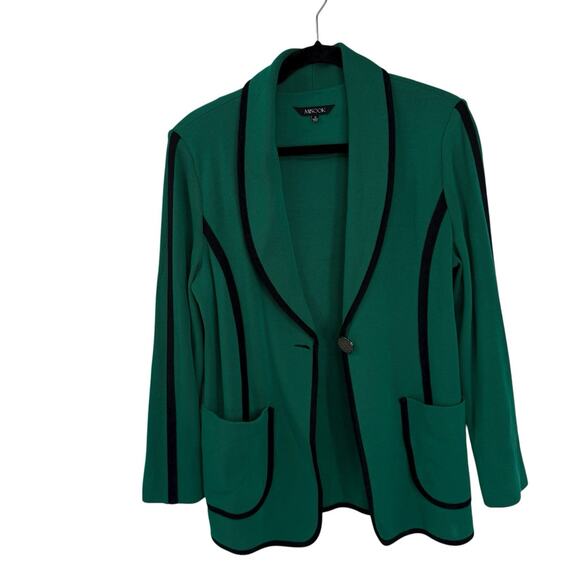 Misook Elegant Green Black Trimmed Gold Button Blazer Jacket Size Medium - Picture 1 of 8